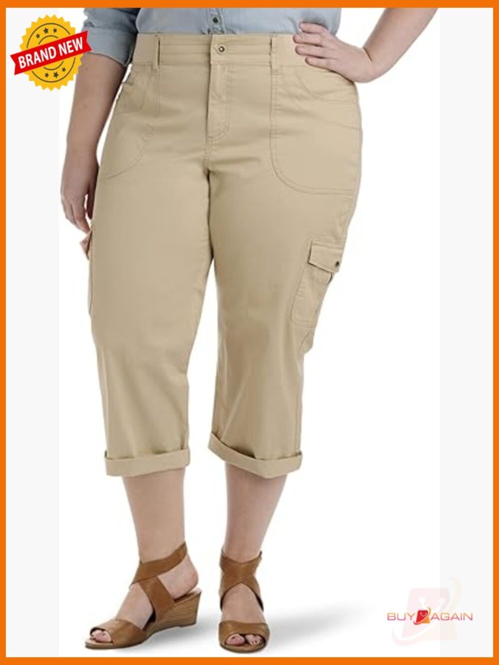 Plus Size Relaxed Fit Knit Waist Cargo Capri Pant